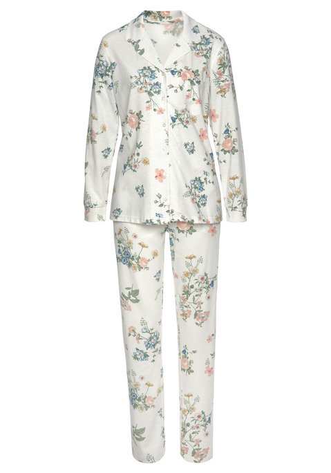 Bild: Pyjama von Vivance Dreams by Lascana: Klassischer Pyjama von Vivance Dreams. Pyjamahemd mit Reverskragen, durchgehender Knopfleiste und aufgesetzter Brusttasche. Lange Pyjamahose mit elastischem Tunnelzugbund und Eingrifftaschen. Weiche Single-Jersey-Qualität aus Baumwollmischung.