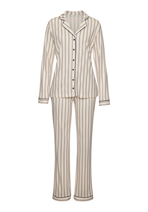 Bild: Pyjama von Vivance Dreams by Lascana: Klassisch geschnittener Pyjama von Vivance Dreams mit Allovermuster. Langarmshirt mit Reverskragen und Knopfleiste. Hose mit elastischem Tunnelzugbund und Eingrifftaschen. Weicher Single-Jersey.