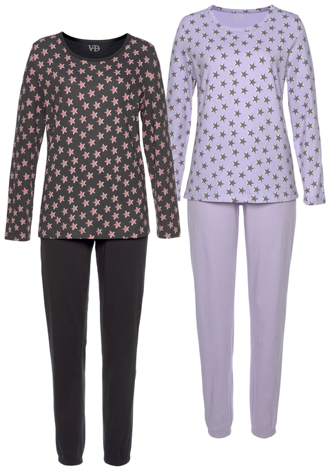 Bild: Pyjama von Vivance Dreams by Lascana: Pyjama von Vivance Dreams im praktischen Doppelpack. Lange Schlupfhose mit Sternenprint, elastischem Tunnelzugbund und Saumbündchen. Langarmshirt mit Rundhalsausschnitt . Bequeme Passform. Weiche Baumwollqualität.