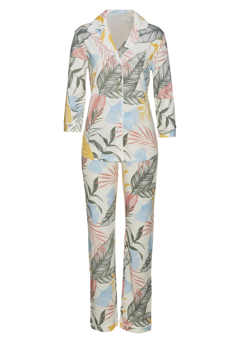 Bild: Pyjama von Vivance Dreams by Lascana: Klassischer Pyjama von Vivance Dreams.  Hemd mit kurzem Reverskragen, vorderer Knopfleiste und 3/4-Ärmeln. Schlafhose mit elastischem Tunnelzugbund und Eingrifftaschen. Weiche Single-Jersey-Qualität aus Baumwoll-Viskose-Mix.