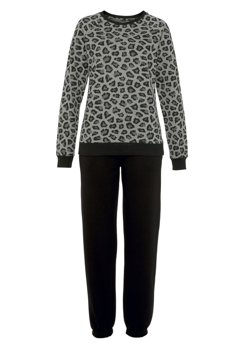 Bild: Pyjama von Vivance Dreams by Lascana: Pyjama mit allover Print, Raglanärmeln und kontrastbund an den Säumen. Angenehme Qualität aus 100% Baumwolle. Graumelange : 90% Baumwolle, 10% Polyester