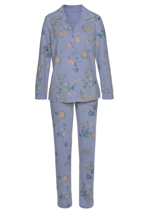 Bild: Pyjama von Vivance Dreams by Lascana: Klassischer Pyjama von Vivance Dreams. Pyjamahemd mit Reverskragen, durchgehender Knopfleiste und aufgesetzter Brusttasche. Lange Pyjamahose mit elastischem Tunnelzugbund und Eingrifftaschen. Weiche Single-Jersey-Qualität aus Baumwollmischung.