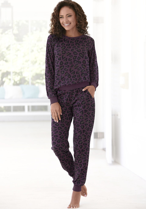 Bild: Pyjama von Vivance Dreams by Lascana: Pyjama mit allover Print, Raglanärmeln und kontrastbund an den Säumen. Angenehme Qualität aus 100% Baumwolle. Graumelange : 90% Baumwolle, 10% Polyester