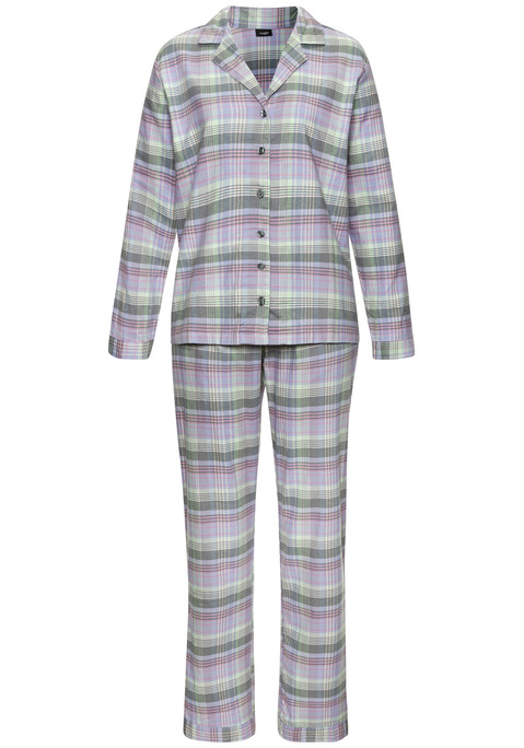 Bild: Pyjama von Vivance Dreams by Lascana: Klassischer Flanellpyjama von Vivance Dreams mit Reverskragen und durchgehender Knopfleiste. Lange Hose mit seitlichen Eingrifftaschen und Gummizugbund. Angenehme Baumwollqualität.