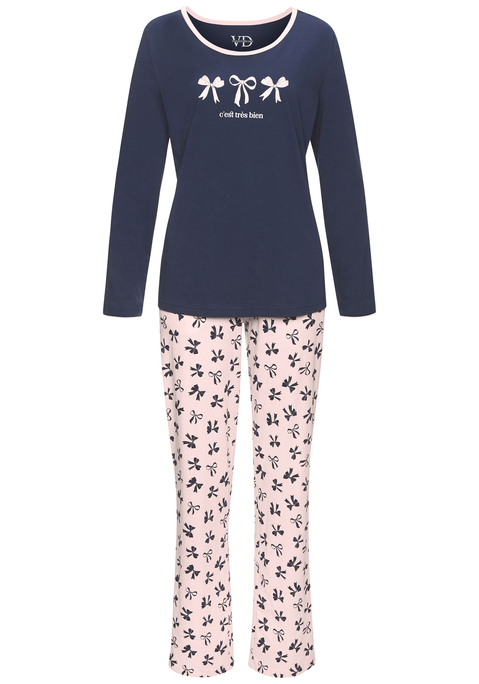 Bild: Pyjama von Vivance Dreams by Lascana: Verspielter Pyjama von Vivance Dreams. Longsleeve mit Print vorn, Rundhalsausschnitt und Kontrastsäumen. Lange Hose mit Alloverprint, Elastikbund mit Tunnelzug und seitlichen Eingrifftaschen. Trageangenehme Baumwollqualität.