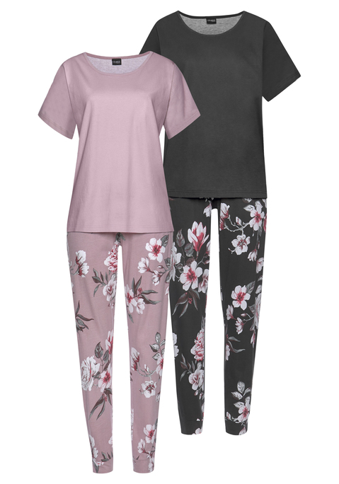 Bild: Pyjama von Vivance Dreams by Lascana: Pyjama Doppelpack mit allover Print. T-Shit mit kurzen Ärmeln und Rundhalsausschnitt. Lange Hose mit Eingriffstaschen und elastischem Tunnelzug. Angenehme Baumwollqualität.