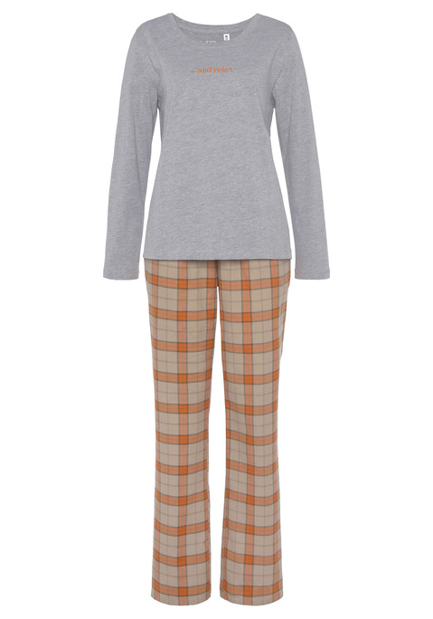 Bild: Pyjama von Vivance Dreams by Lascana: Pyjama von Vivance Dreams mit schlichtem Oberteil und Print auf der Vorderseite. Lange Hose mit seitlichen Eingrifftaschen und Tunnelzug. Angenehme Baumwollqualität.