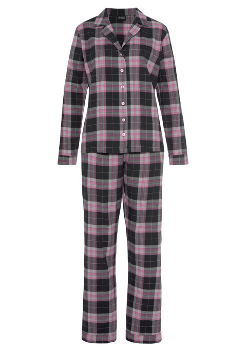 Bild: Pyjama von Vivance Dreams by Lascana: Klassischer Flanellpyjama von Vivance Dreams mit Reverskragen und durchgehender Knopfleiste. Lange Hose mit seitlichen Eingrifftaschen und Gummizugbund. Angenehme Baumwollqualität.