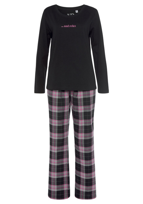 Bild: Pyjama von Vivance Dreams by Lascana: Pyjama von Vivance Dreams mit schlichtem Oberteil und Print auf der Vorderseite. Lange Hose mit seitlichen Eingrifftaschen und Tunnelzug. Angenehme Baumwollqualität.