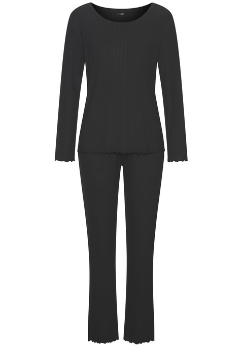 Bild: Pyjama von Vivance Dreams by Lascana: Pyjama aus Rippstrick von Vivance Dreams. Longsleeve mit Babylocknähten und Rundhalsausschnitt. Lange Hose mit Gummizugbund. Trageangenehme, weiche Viskosemischung.