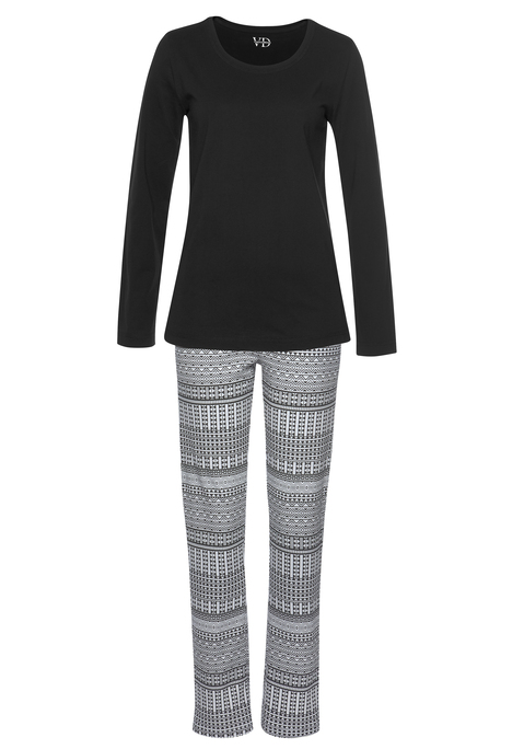 Bild: Pyjama von Vivance Dreams by Lascana: Pyjama mit Langarmshirt und Rundhalsausschnitt. Lange Pyjama Hose mit elastischem Tunnelzug und Bindeband. Angenehme Baumwollqualität.