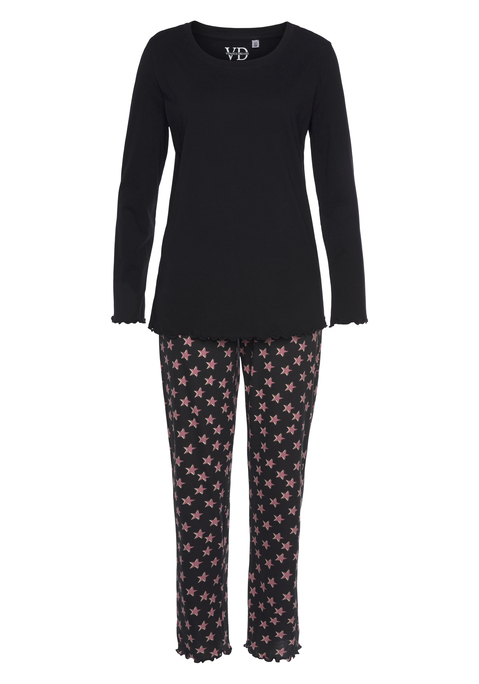 Bild: Pyjama von Vivance Dreams by Lascana: Pyjama mit Sterneprint und Babylocksäumen aus reiner Baumwolle. Mit jedem Kauf eines Artikels aus Cotton made in Africa untestützt Du die Initiative.