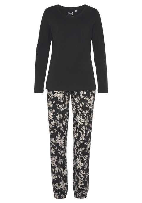 Bild: Pyjama von Vivance Dreams by Lascana: Pyjama mit schlichtem Oberteil und aufgesetzter Brusttasche. Lange Hose mit allover Print und Tunnelzug am Bund. Angenehme Qualität aus 100% Baumwolle.