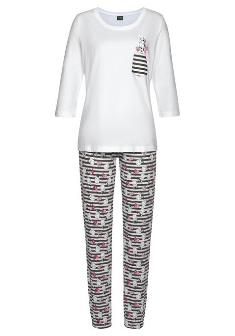 Bild: Pyjama von Vivance Dreams by Lascana: Verspielte Pyjamas im Doppelpack. Ein Kurzarmshirt mit kontrastfarbenem Aufschlag und Frontprint. Ein Shirt mit 3/4-Ärmeln und aufgedruckter Brusttasche. Kontrastfarbener Hosenbund. Weiche Qualität für angenehmes Tragegefühl aus 100% Baumwolle.