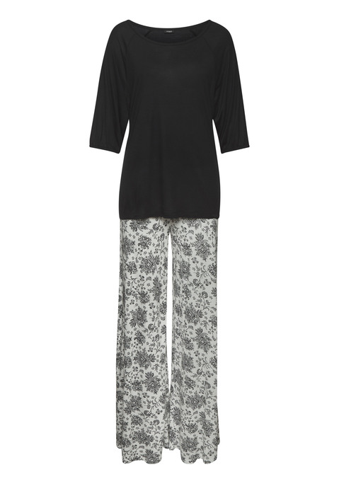 Bild: Pyjama von Vivance Dreams by Lascana: Weich fließender Pyjama von Vivance Dreams. Shirt mit weitem Rundhalsausschnitt und halblangen Ärmeln mit elastischem Saum. Weit geschnittene Hose im Paisleymuster mit Dehnbund. Bequeme Passform. Jerseyware aus Viskose.