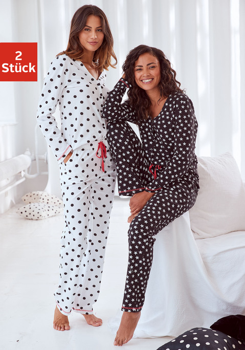 Bild: Pyjama von Vivance Dreams by Lascana: Pyjama im Doppelpack aus 100% Baumwolle. Mit jedem Kauf eines Artikels aus Cotton made in Africa untestützt Du die Initiative