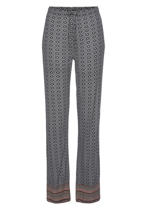 Bild: Pyjamahose von Vivance Dreams by Lascana: Schlafhose von Vivance Dreams. Im schönen Ethno-Muster mit Kontrastblende. Angenehme, lockere Passform mit elastischem Tunnelzugbund und weitem, langen Bein. Vielseitig kombinierbar. Weiche Single-Jersey-Qualität aus Viskose.