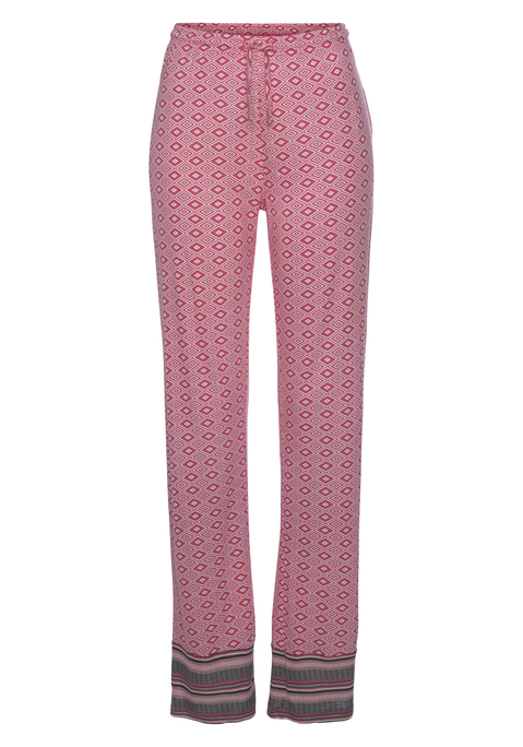 Bild: Pyjamahose von Vivance Dreams by Lascana: Schlafhose von Vivance Dreams. Im schönen Ethno-Muster mit Kontrastblende. Angenehme, lockere Passform mit elastischem Tunnelzugbund und weitem, langen Bein. Vielseitig kombinierbar. Weiche Single-Jersey-Qualität aus Viskose.