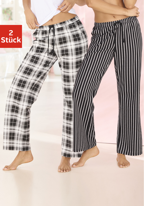 Bild: Pyjamahose von Vivance Dreams by Lascana: Pyjamahosen im Doppelpack von Vivance Dreams. Allover gemustert. Weites Bein. Elastischer Tunnelzugbund. Single Jersey Qualität aus Baumwolle.