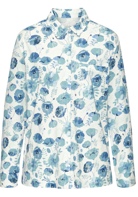 Bild: Pyjamaoberteil von Vivance Dreams by Lascana: Langärmeliges Pyjamaoberteil mit Allover-Print. Hemdkragen, Knopfleiste und Manschetten an den Ärmeln. Single-Jersy us einem weichen Viskose-Baumwoll-Mix.