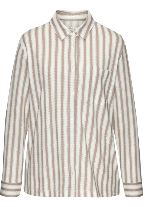 Bild: Pyjamaoberteil von Vivance Dreams by Lascana: Langärmeliges Pyjamaoberteil mit Allover-Print. Hemdkragen, Knopfleiste und Manschetten an den Ärmeln. Single-Jersy us einem weichen Viskose-Baumwoll-Mix.