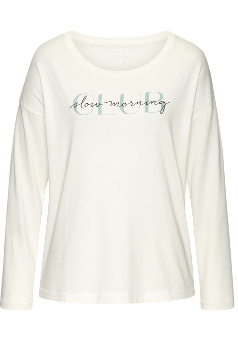 Bild: Pyjamaoberteil von Vivance Dreams by Lascana: Gemütliches Langarmshirt von Vivance Dreams mit Frontprint und überschnittenen Schultern. Single-Jersey aus einem weichen Baumwoll-Viskose-Mix.