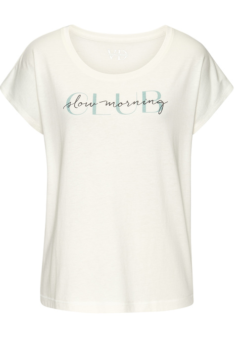 Bild: Pyjamaoberteil von Vivance Dreams by Lascana: Schlafshirt von Vivance Dreams mit angeschnittenen, kurzen Ärmeln. Auffälliger Front-Print. Aus einem weichen Baumwoll-Viskose-Mix.