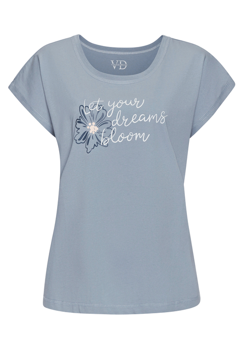 Bild: Pyjamaoberteil von Vivance Dreams by Lascana: Schlafshirt von Vivance Dreams. Mit schönem Print vorn. Rundhalsausschnitt. Kurze Ärmel. Trageangenehmer Baumwoll-Jersey.