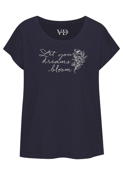 Bild: Pyjamaoberteil von Vivance Dreams by Lascana: Schlafshirt mit Print vorn. Rundhalsausschnitt. Angeschnittene, kurze Ärmel. Trageangenehme Baumwollqualität.
