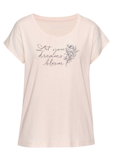 Bild: Pyjamaoberteil von Vivance Dreams by Lascana: Schlafshirt mit Print vorn. Rundhalsausschnitt. Angeschnittene, kurze Ärmel. Trageangenehme Baumwollqualität.