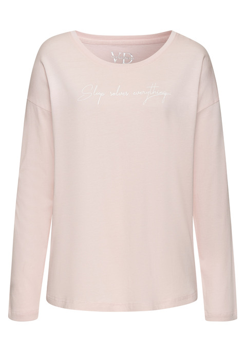Bild: Pyjamaoberteil von Vivance Dreams by Lascana: Charmantes Longsleeve von Vivance Dreams mit kleinem Frontprint als Hingucker. Rundhalsausschnitt. Leichter Single-Jersey, hauptsächlich aus Baumwolle.