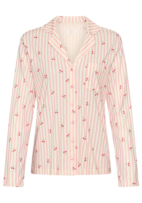 Bild: Pyjamaoberteil von Vivance Dreams by Lascana: Pyjamaoberteil von Vivance Dreams mit süßem Streifen- und Früchtedruck. Reverskragen, V-Ausschnitt und durchgehende Knopfleiste. Aufgesetzte Tasche vorn. Bequeme Jerseyqualität.