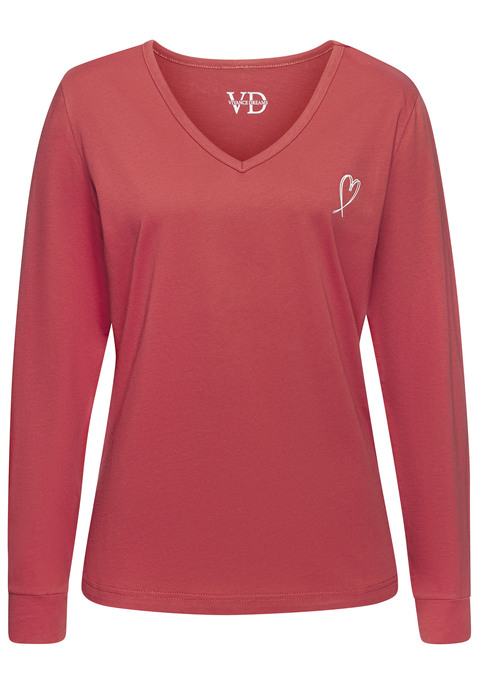 Bild: Pyjamaoberteil von Vivance Dreams by Lascana: Bequemes Langarmshirt von Vivance Dreams mit kleinem Herzprint. Mit V-Ausschnitt und Ärmelbündchen. Single-Jersey aus reiner Baumwolle.