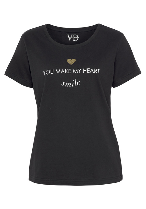 Bild: Pyjamaoberteil von Vivance Dreams by Lascana: T-Shirt mit Rundhalsausschnitt und schönem Frontprint in angenehmer Qualität aus 100% Baumwolle.