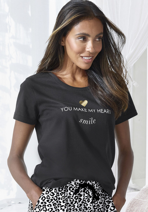 Bild: Pyjamaoberteil von Vivance Dreams by Lascana: T-Shirt mit Rundhalsausschnitt und schönem Frontprint in angenehmer Qualität aus 100% Baumwolle.