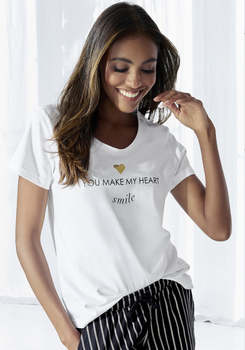 Bild: Pyjamaoberteil von Vivance Dreams by Lascana: T-Shirt mit Rundhalsausschnitt und schönem Frontprint in angenehmer Qualität aus 100% Baumwolle.