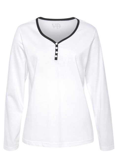Bild: Pyjamaoberteil von Vivance Dreams by Lascana: Longsleeve mit V-Ausschnitt und kleiner Knopfleiste in angenehmer Qualität aus 100% Baumwolle.