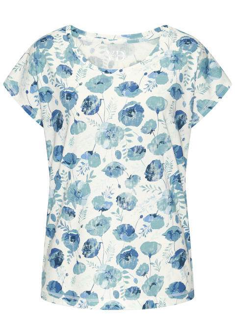 Bild: Pyjamaoberteil von Vivance Dreams by Lascana: Schlafshirt von Vivance Dreams mit angeschnittenen, kurzen Ärmeln. Auffälliger Front-Print. Aus einem weichen Baumwoll-Viskose-Mix.