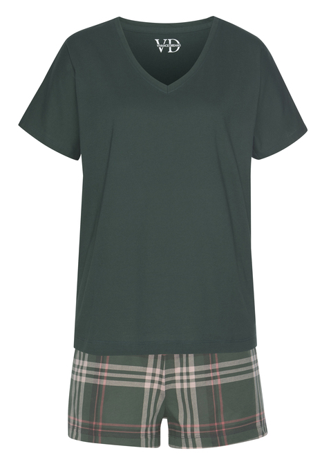 Bild: Shorty von Vivance Dreams by Lascana: Kurzer Pyjama mit kurzarm Shirt und V-Ausschnitt. Shorts mit weitem Schnitt und gesmoktem Bund. Angenehme Baumwoll-Polyesterqualität.