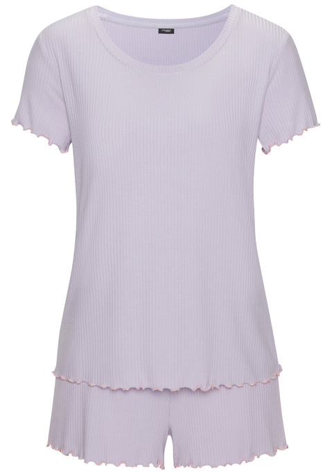 Bild: Shorty von Vivance Dreams by Lascana: Hübscher Shorty von Vivance Dreams. Geripptes Material mit Babylock-Nähten. T-Shirt mit Rundhalsausschnitt, Shorts mit Elastikbund. Trageangenehme Qualität mit Viskose.
