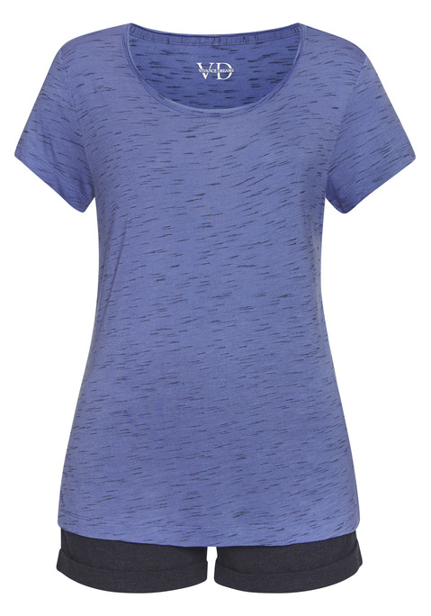 Bild: Shorty von Vivance Dreams by Lascana: Shorty von Vivance Dreams. Mit Melange-Effekt. T-Shirt mit Rundhalsausschnitt. Kontrastfarbene Shorts mit elastischem Kordelzugbund und aufgekrempelten Beinabschlüssen. Trageangenehme Qualität.