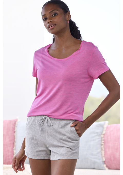 Bild: Shorty von Vivance Dreams by Lascana: Shorty von Vivance Dreams. Mit Melange-Effekt. T-Shirt mit Rundhalsausschnitt. Kontrastfarbene Shorts mit elastischem Kordelzugbund und aufgekrempelten Beinabschlüssen. Trageangenehme Qualität.