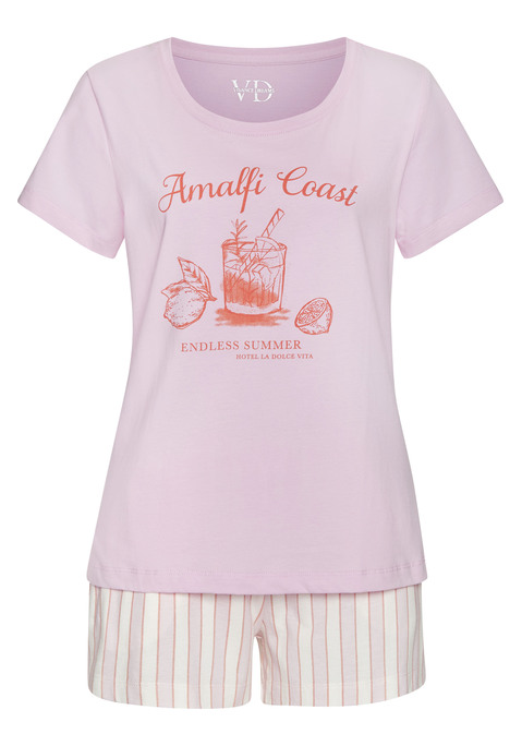 Bild: Shorty von Vivance Dreams by Lascana: Shorty von Vivance Dreams. Kurzarmshirt mit Rundhalsausschnitt und Motivprint vorn. Gestreifte Shorts mit elastischem Tunnelzugbund und seitlichen Eingrifftaschen. Trageangenehme Baumwollqualität.
