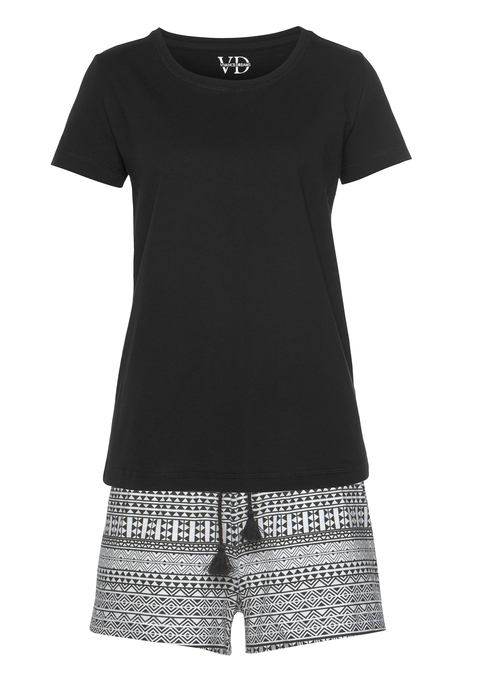 Bild: Shorty von Vivance Dreams by Lascana: Pyjama mit kurzarm T-Shirt mit Rundhalsausschnitt und lässigem Schnitt. Shorts mit Bindebändern am elastischem Tunnelzug.  Angenehme Baumwollqualität.