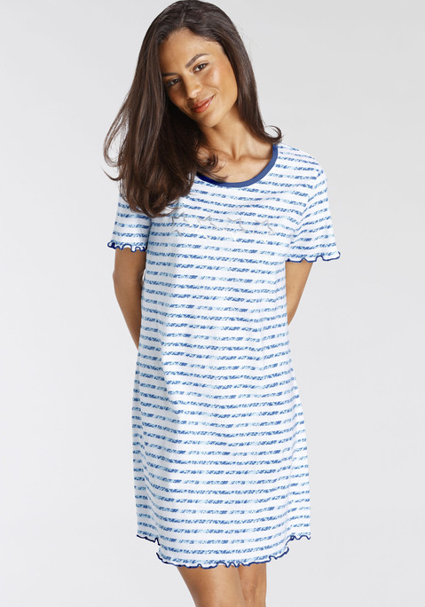 Bild: Sleepshirt von Vivance Dreams by Lascana: Kurzes Nachthemd mit 2-farbigem Streifendruck und Foliendruck vorn. Aus reiner Baumwolle.