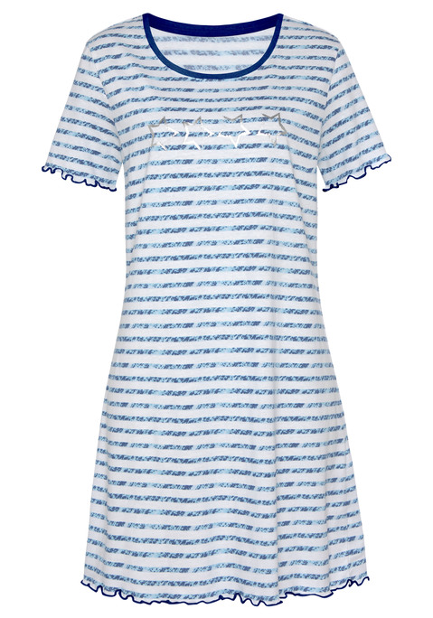 Bild: Sleepshirt von Vivance Dreams by Lascana: Kurzes Nachthemd mit 2-farbigem Streifendruck und Foliendruck vorn. Aus reiner Baumwolle.