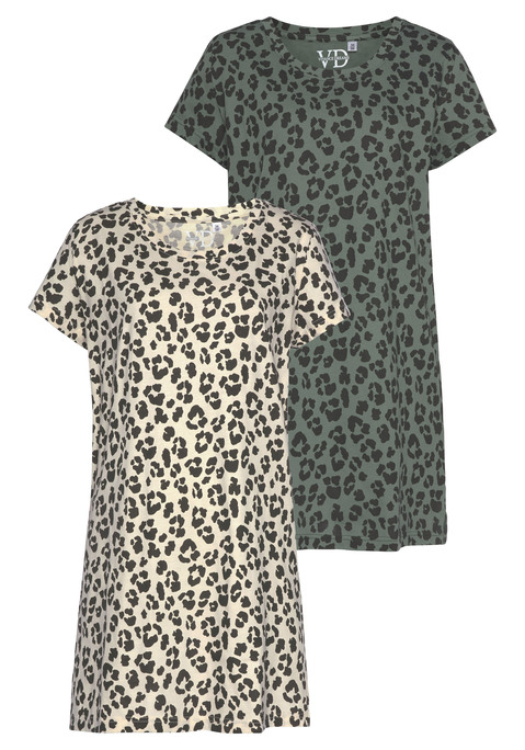 Bild: Sleepshirt von Vivance Dreams by Lascana: Oversize-Bigshirt von Vivance Dreams mit Leomuster im Doppelpack aus 100% Baumwolle. Mit jedem Kauf eines Artikels aus Cotton made in Africa untestützt Du die Initiative.