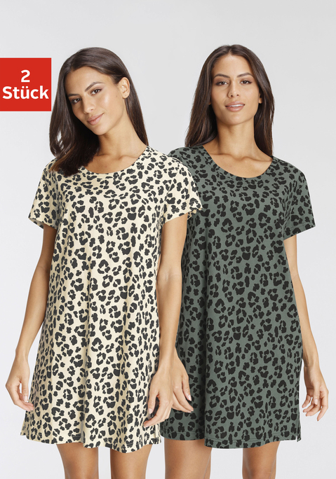 Bild: Sleepshirt von Vivance Dreams by Lascana: Oversize-Bigshirt von Vivance Dreams mit Leomuster im Doppelpack aus 100% Baumwolle. Mit jedem Kauf eines Artikels aus Cotton made in Africa untestützt Du die Initiative.