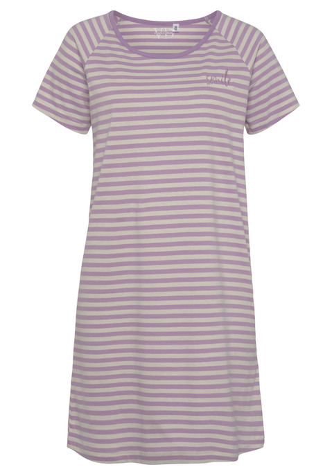 Bild: Sleepshirt von Vivance Dreams by Lascana: Bigshirt von Vivance Dreams. Mit Streifenmuster und dezenter Wording-Stickerei. Bequemer Schnitt mit kurzen Raglanärmeln und Rundhalsausschnitt. Weiche Single-Jersey-Qualität aus Baumwolle.