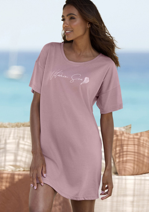 Bild: Sleepshirt von Vivance Dreams by Lascana: Bigshirt von Vivance Dreams. Schriftzugprint vorn. Rundhalsausschnitt. Kurze Ärmel. Trageangenehmer Jersey.